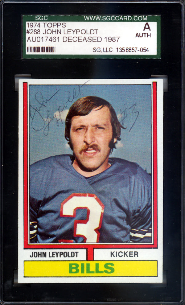 John Leypoldt Autographed 1974 Topps Card #288 Buffalo Bills SGC #AU017461