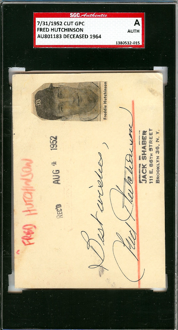 Fred Hutchinson Autographed 3x4.5 Government Postcard Detroit Tigers "Best Wishes" SGC #AU801183