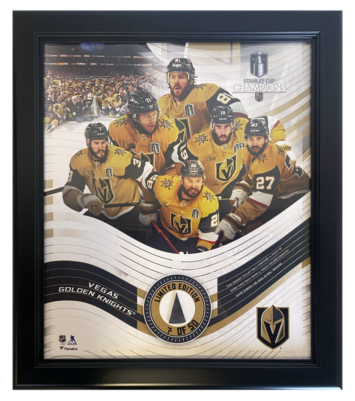 Las Vegas Golden Knights 2022-23 NHL Stanley Cup Champions Framed 15" x 17" Game Used Puck Display LE 50