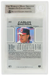 Carlos Baerga Signed Cleveland Indians 1990 Leaf Rookie Baseball Trading Card #443 - (Beckett Encapsulated)