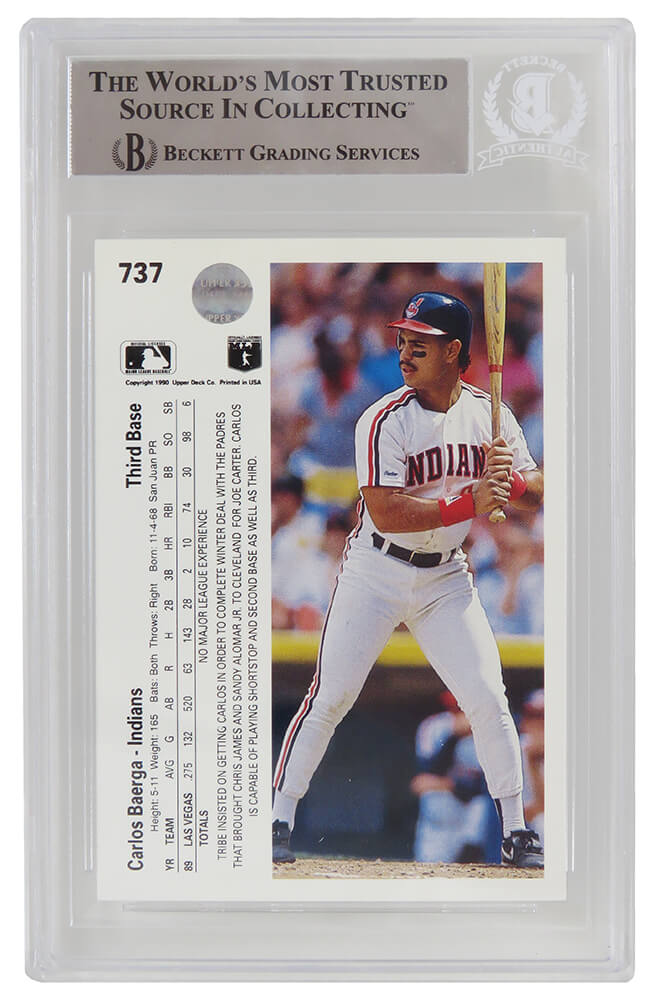 Carlos Baerga Signed Cleveland Indians 1990 Upper Deck Rookie Baseball Trading Card #737 - (Beckett Encapsulated)