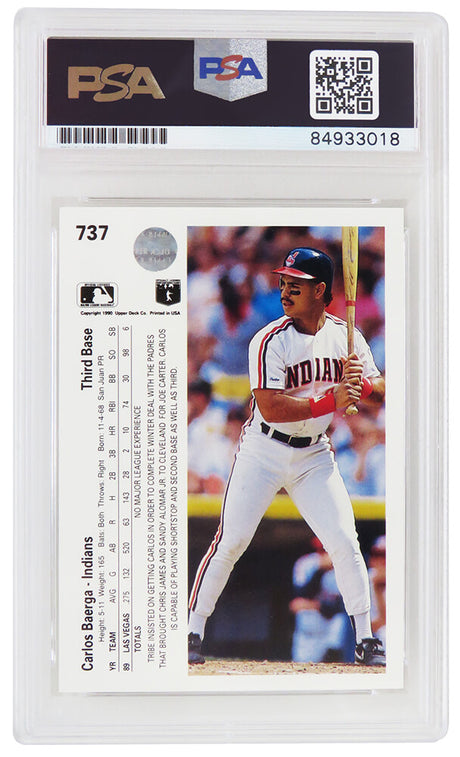 Carlos Baerga Signed Cleveland Indians 1990 Upper Deck Rookie Baseball Trading Card #737 - (PSA Encapsulated)