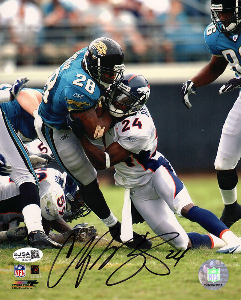 Champ Bailey Signed Denver Broncos Tackle Action vs Jaguars 8x10 Photo - (JSA)