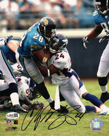 Champ Bailey Signed Denver Broncos Tackle Action vs Jaguars 8x10 Photo - (JSA)