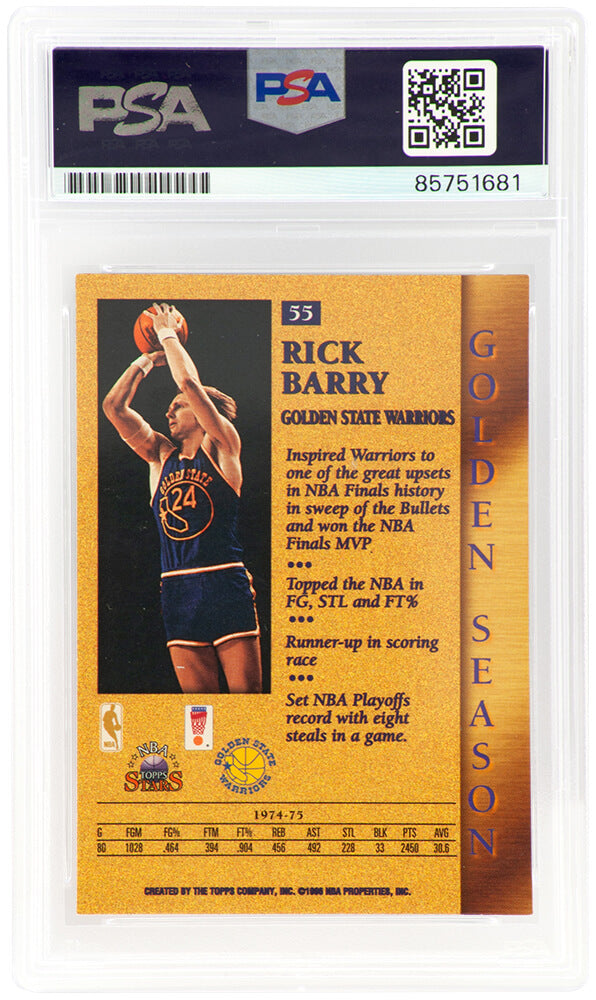 Rick Barry Signed Warriors 1996 Topps Stars Basketball Card #55 w/HOF 1987 - (PSA Encapsulated)