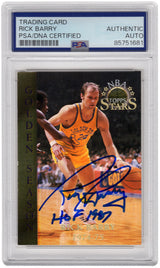 Rick Barry Signed Warriors 1996 Topps Stars Basketball Card #55 w/HOF 1987 - (PSA Encapsulated)