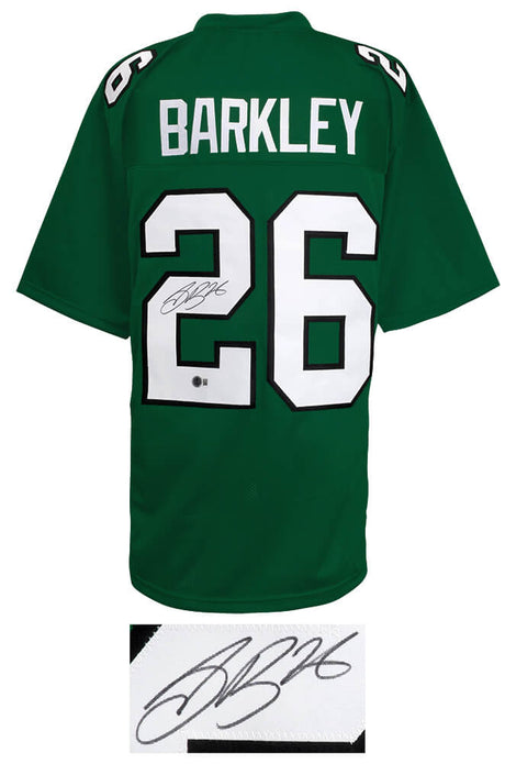 Saquon Barkley Signed Light Green Custom Football Jersey - (Beckett)
