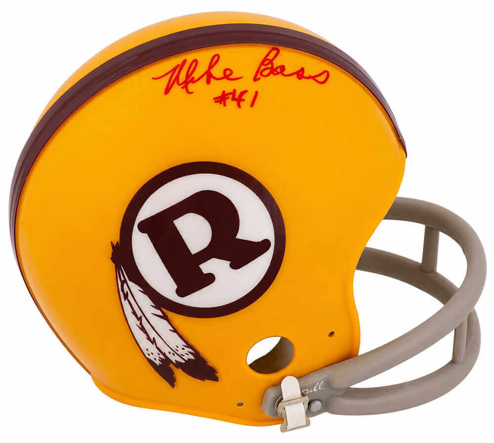 Mike Bass Signed Washington Yellow Throwback Riddell (VSR4) Mini Helmet - (In Red)