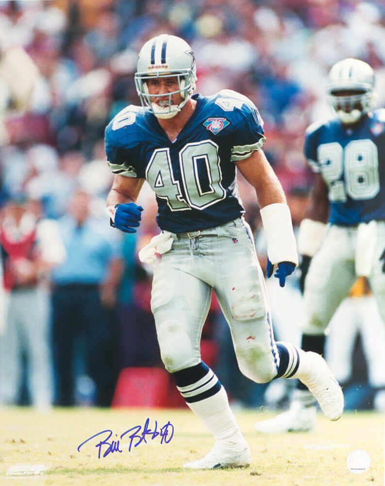Bill Bates Signed Dallas Cowboys Navy Jersey Action 16x20 Photo