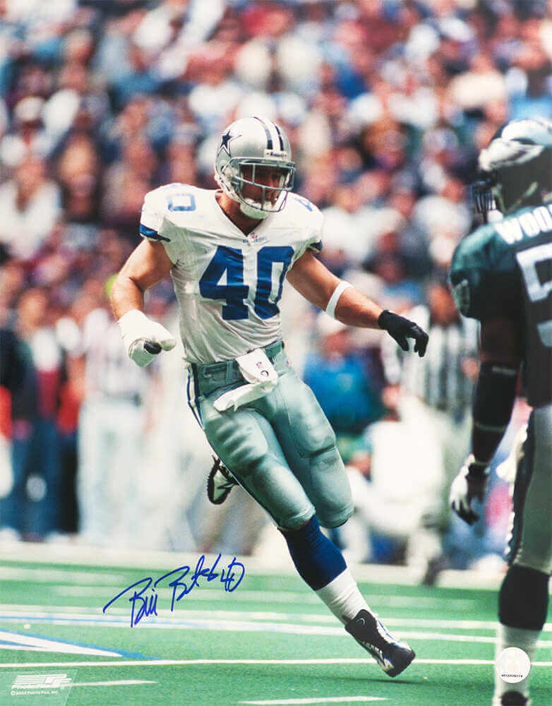 Bill Bates Signed Dallas Cowboys White Jersey Action 16x20 Photo