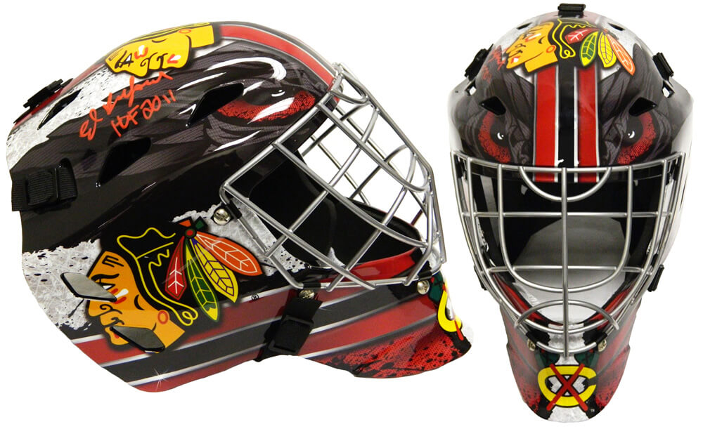 Ed Belfour Signed Chicago Blackhawks Franklin Replica Hockey Goalie Mask w/HOF 2011