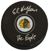 Ed Belfour Signed Chicago Blackhawks Logo Hockey Puck w/The Eagle