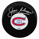 Jean Beliveau Signed Montreal Canadiens Logo Hockey Puck - (PSA)