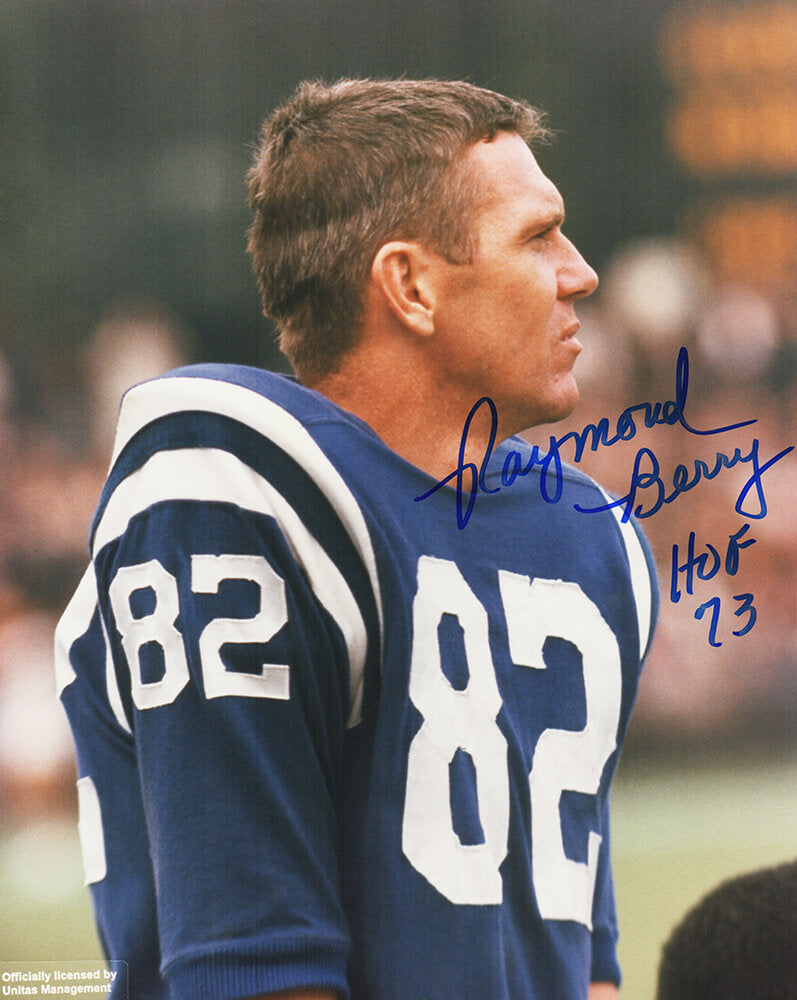 Raymond Berry Signed Colts Blue Jersey Without Helmet On 8x10 Photo w/HOF'73