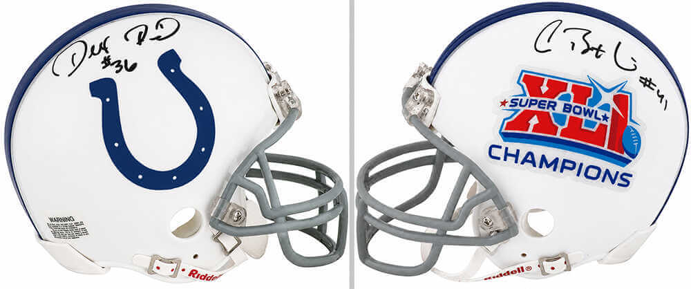Antoine Bethea & Dexter Reid Signed Colts SB XLI Champs Logo Riddell (VSR4) Mini Helmet