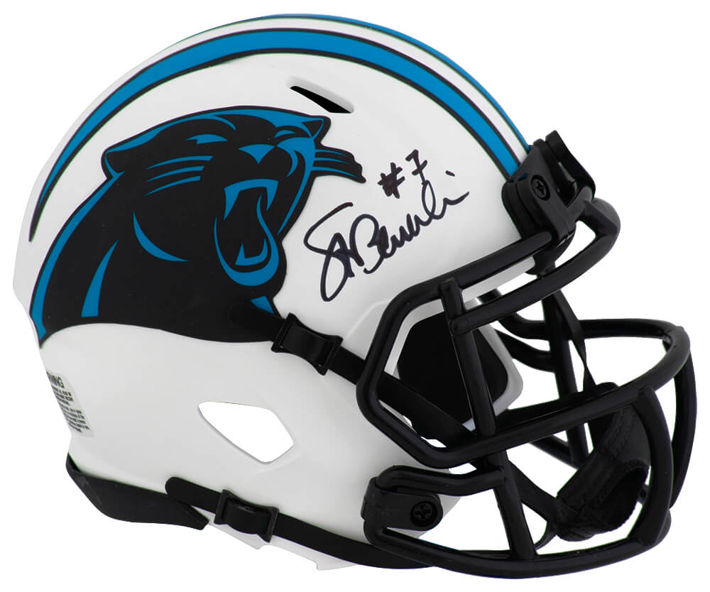 Steve Beuerlein Signed Carolina Panthers LUNAR Riddell Speed Mini Helmet