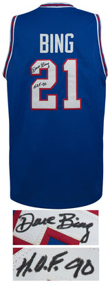 Dave Bing Signed Blue Throwback Custom Basketball Jersey w/HOF'90