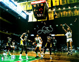 Larry Bird Signed Boston Celtics 3-Pt Shot vs Lakers Action 16x20 Photo