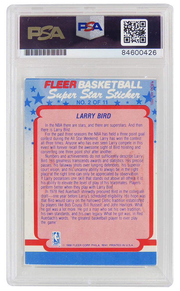 Larry Bird Signed Boston Celtics 1988 Fleer Sticker Basketball Card #2 (PSA/DNA Encapsulated)