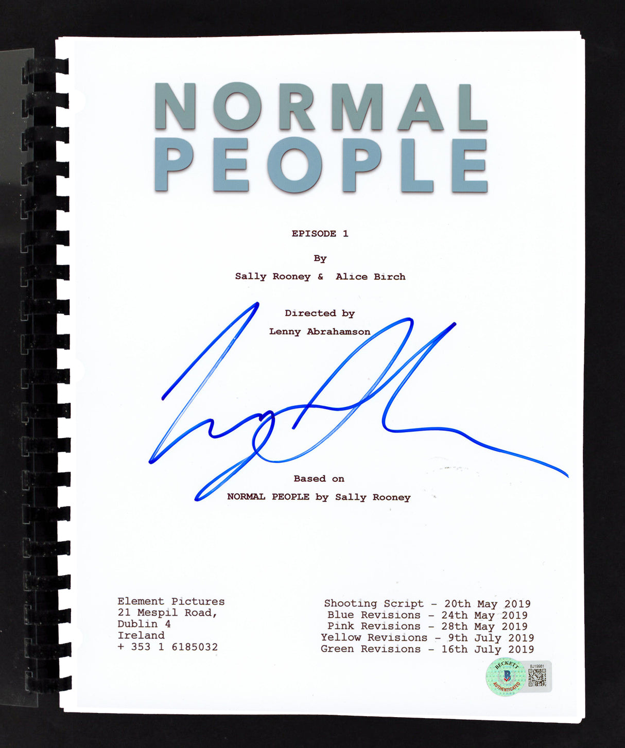 Lenny Abrahamson Authentic Signed Normal People Episode 1 Tv Script BAS #BJ19981