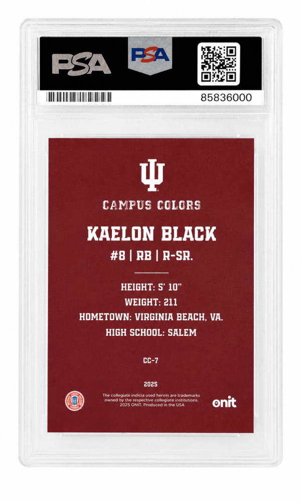 Kaelon Black Signed Indiana Hoosiers 2025 Onit Hoosiers Campus Football Card #CC-7 - (PSA Encapsulated)