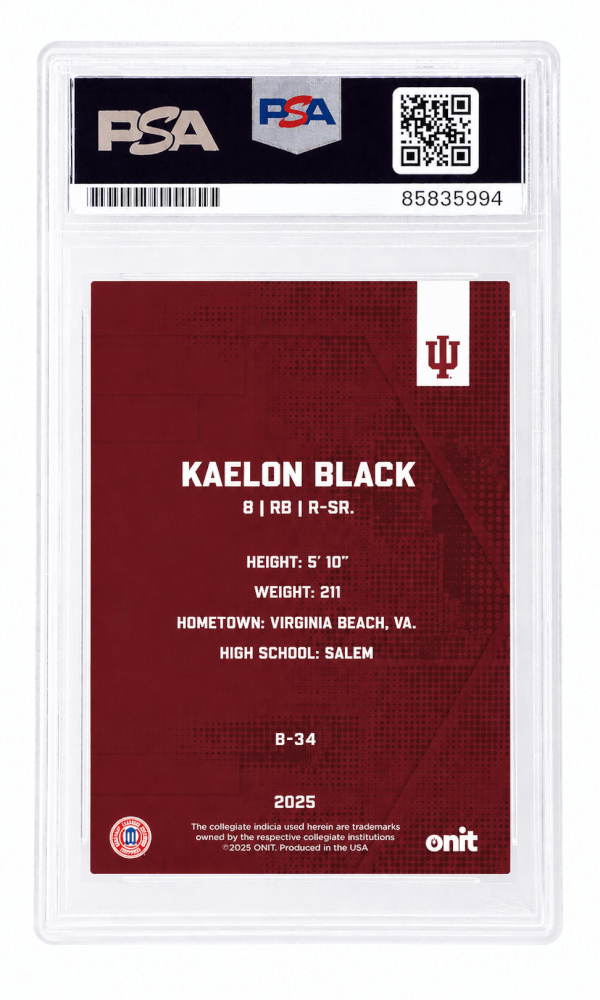 Kaelon Black Signed Indiana Hoosiers 2025 Onit Football Card #B34 - (PSA Encapsulated)