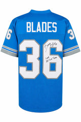 Bennie Blades Signed Blue Throwback Custom Football Jersey w/Lions All-Time Team