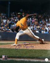 Vida Blue Signed Oakland A's Yellow Jersey Pitching Action 16x20 Photo w/71 CY