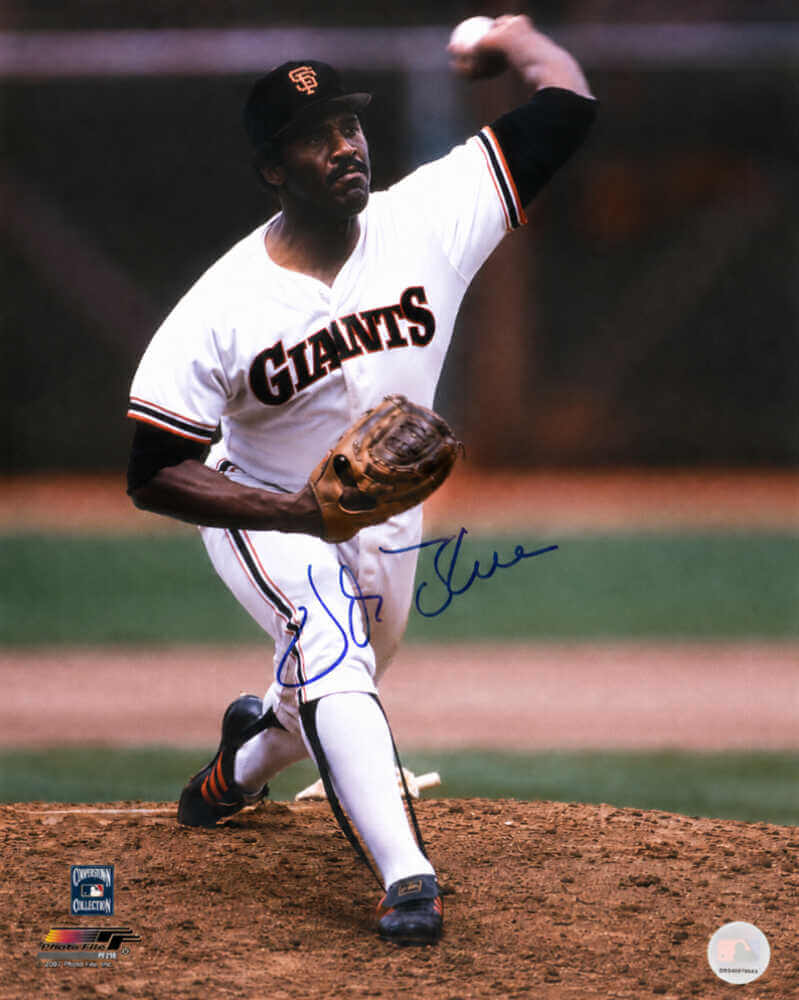 Vida Blue Signed San Francisco Giants White Jersey Pitching Action 16x20 Photo