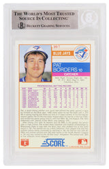 Pat Borders Signed Toronto Blue Jays 1988 Score Traded Baseball Rookie Card #99T w/2x WS Champs - (Beckett Encapsulated)