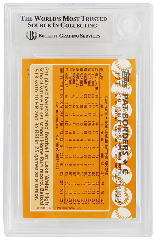 Pat Borders Signed Toronto Blue Jays 1988 Topps Traded Baseball Rookie Card #17T - (Beckett Encapsulated)