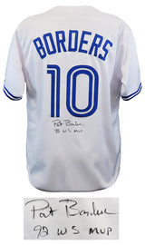 Pat Borders Signed White Custom Baseball Jersey w/92 WS MVP