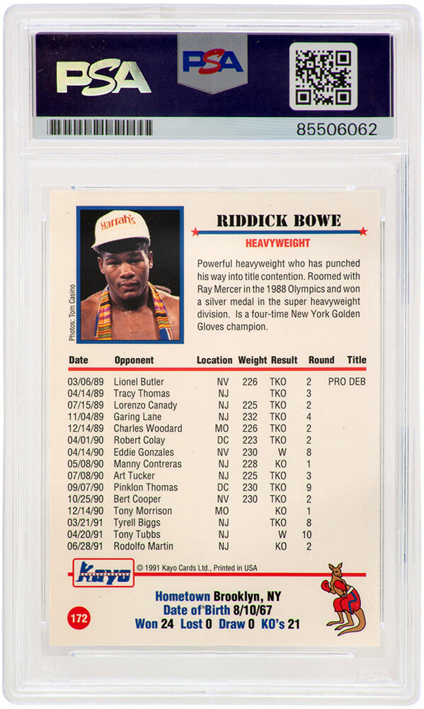 Riddick Bowe Signed 1991 Kayo Boxing Trading Card #171 - (PSA Encapsulated)