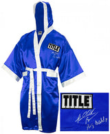 Riddick Bowe Signed Title Blue Boxing Robe w/Big Daddy