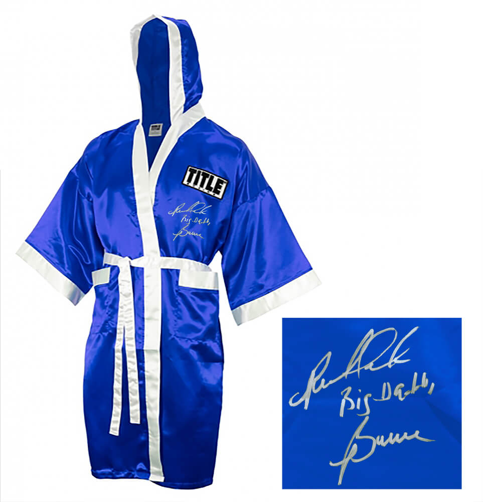 Riddick Bowe Signed Title Blue & White Boxing Robe w/Big Daddy