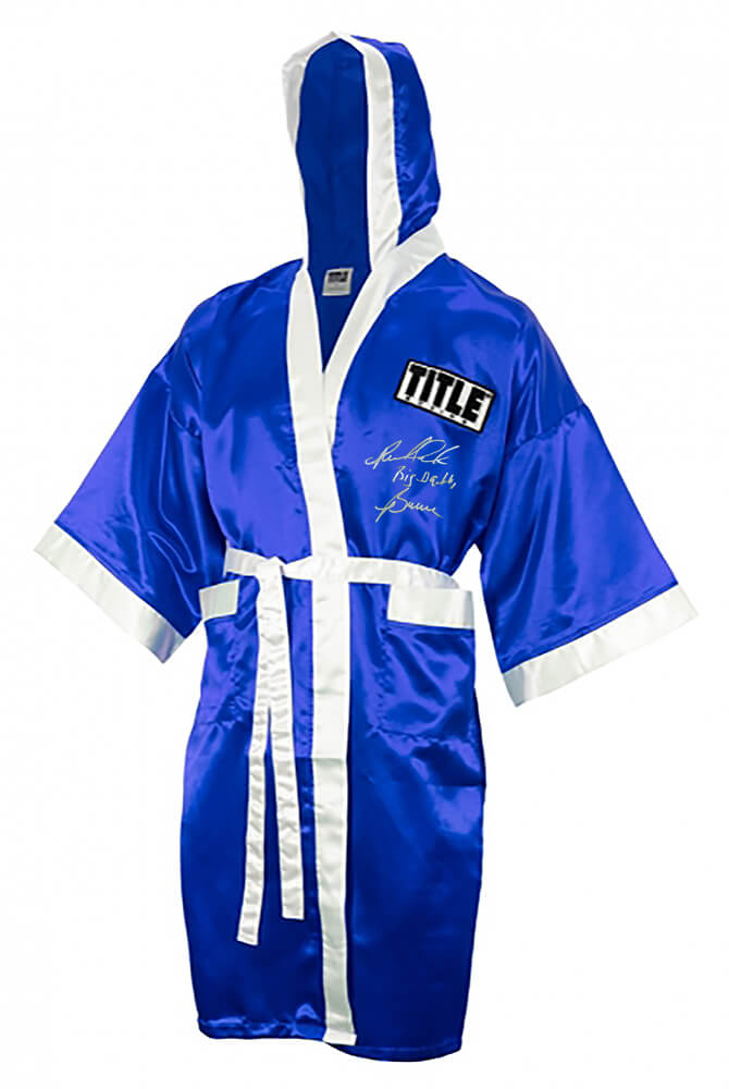 Riddick Bowe Signed Title Blue & White Boxing Robe w/Big Daddy