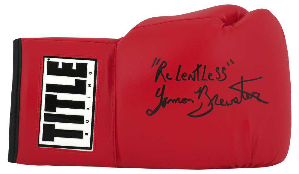 Lamon Brewster Signed Title Red Full Size Boxing Glove w/Relentless