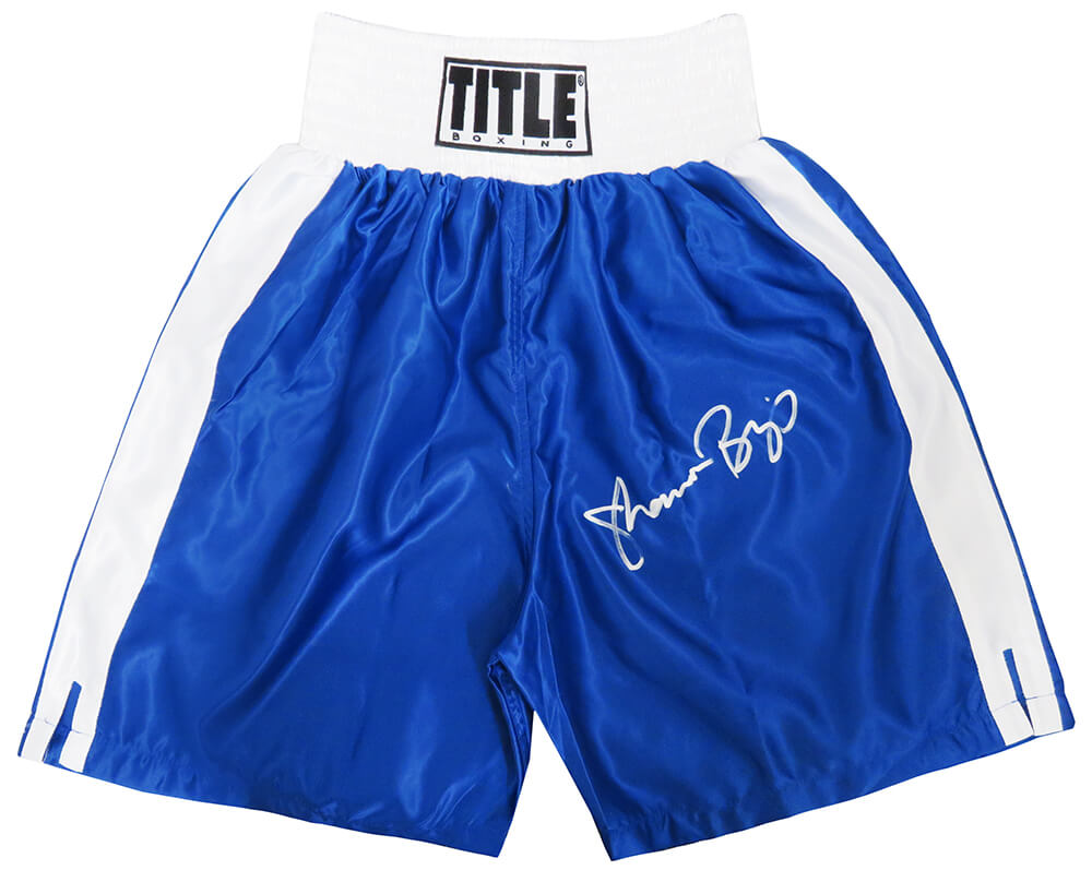Shannon Briggs Signed Title Blue With White Trim Boxing Trunks