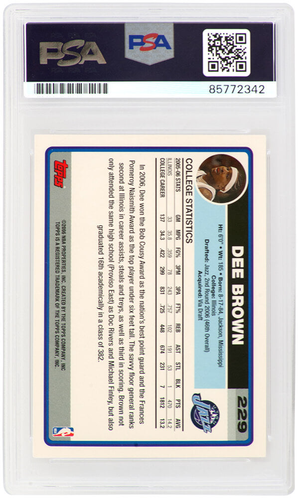 Dee Brown Signed 2006 Topps Rookie Basketball Trading Card #229 - (PSA Encapsulated)