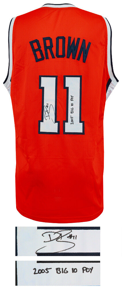 Dee Brown Signed Orange Custom Basketball Jersey w/2005 Big 10 POY