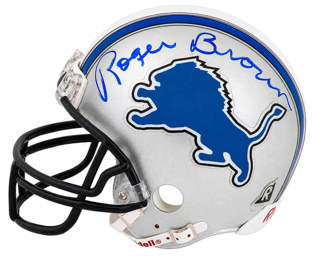 Roger Brown Signed Detroit Lions Throwback Riddell (VSR4) Mini Helmet
