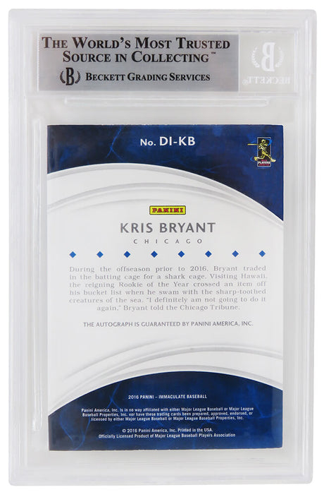 Kris Bryant Signed Chicago Cubs 2016 Immaculate Collection Diamond Inscription Baseball Card #25 (Beckett Encapsulated)