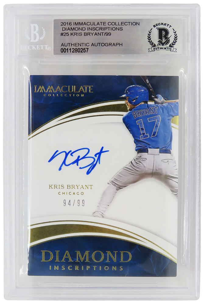 Kris Bryant Signed Chicago Cubs 2016 Immaculate Collection Diamond Inscription Baseball Card #25 (Beckett Encapsulated)