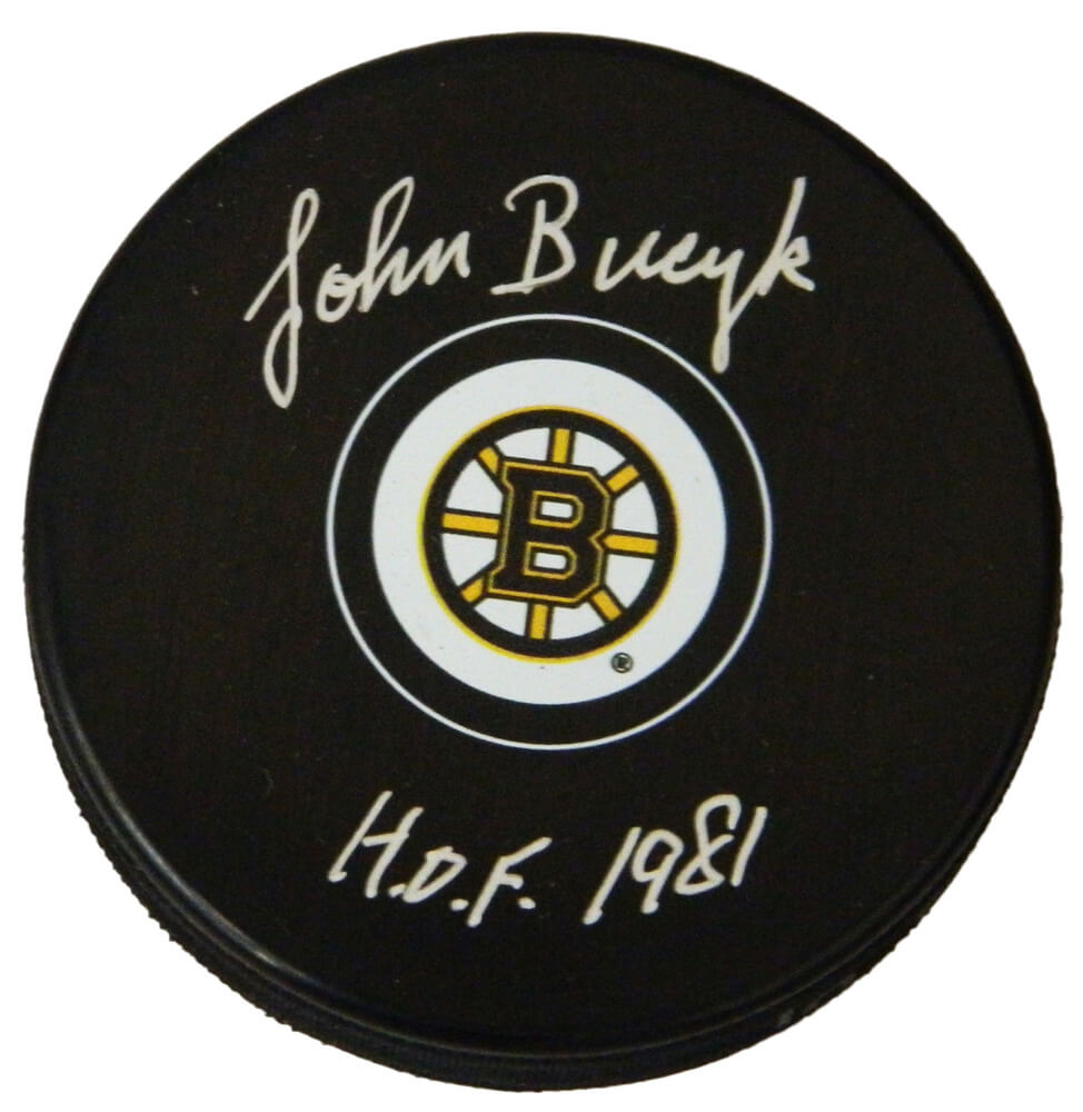 Johnny Bucyk Signed Boston Bruins Logo Hockey Puck w/HOF 1981