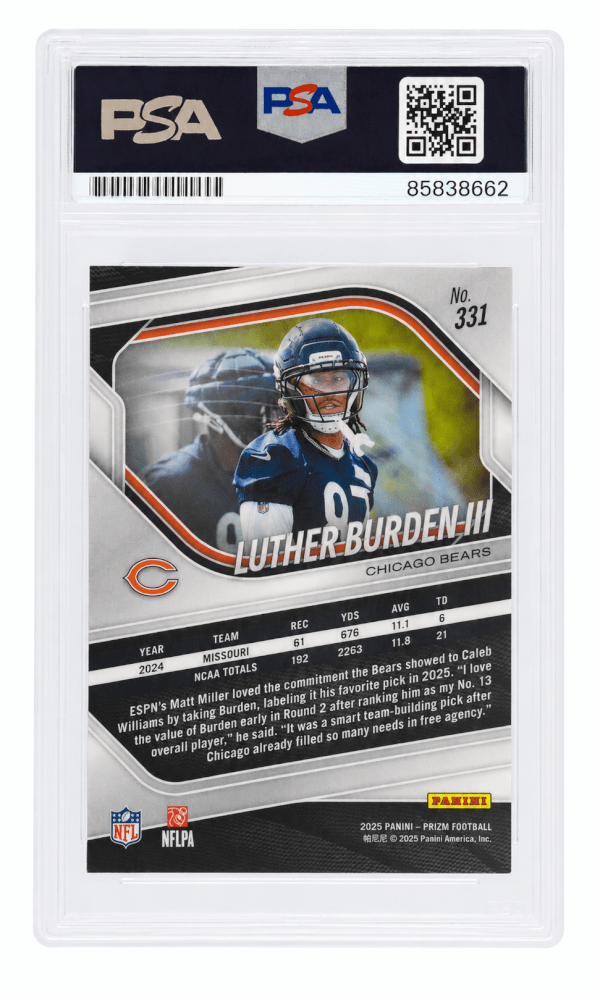 Luther Burden III Signed Chicago Bears 2025 Panini Prizm Rookie Football Card #331 - (PSA Encapsulated)