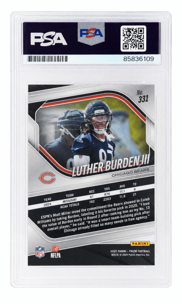Luther Burden III Signed Chicago Bears 2025 Panini Prizm Rookie Football Card #331 - (PSA Encapsulated - Auto Grade 10)