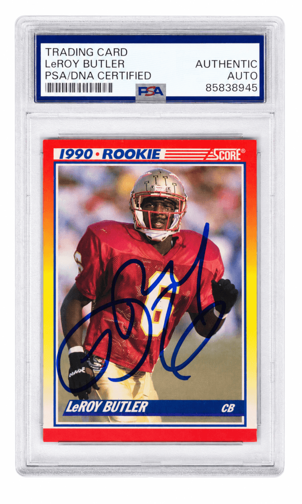 LeRoy Butler Signed 1990 Score Rookie Football Trading Card #619 - (PSA Encapsulated)