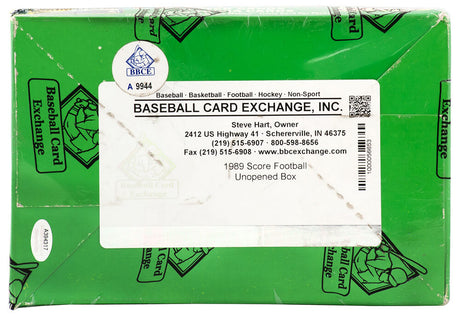 1989 Score Football Unopened Wax Box BBCE Sealed Wrapped - 36 Packs (Barry Sanders Signed Box w/1989 ROY)