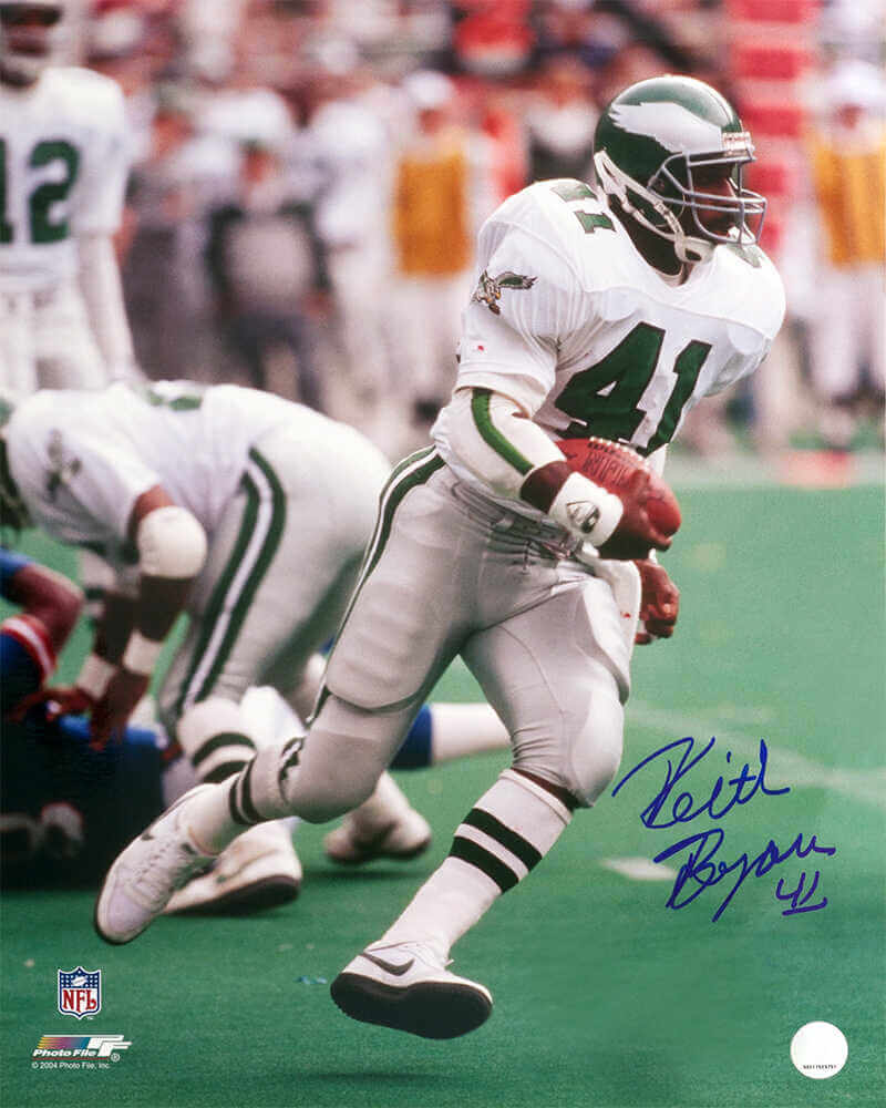 Keith Byars Signed Philadelphia Eagles White Jersey Action 16x20 Photo