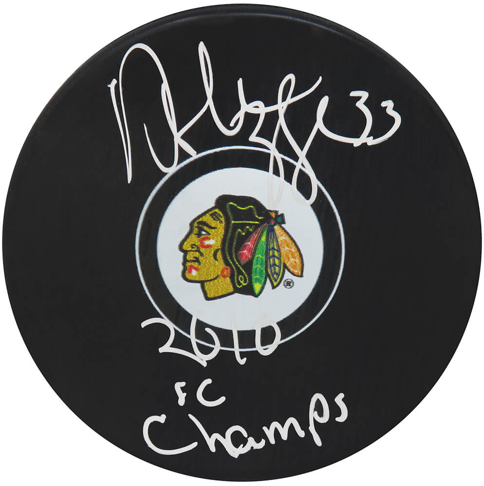 Dustin Byfuglien Signed Chicago Blackhawks Logo Hockey Puck w/2010 SC Champs